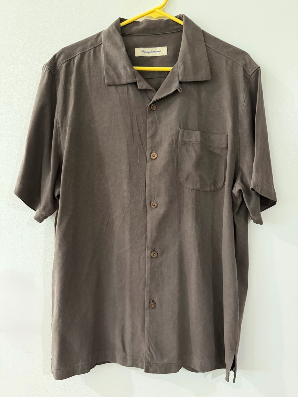 Tommy Bahama Brown Silk Short Sleeve Button Down Floral Mens Hawaiian Camp Shirt